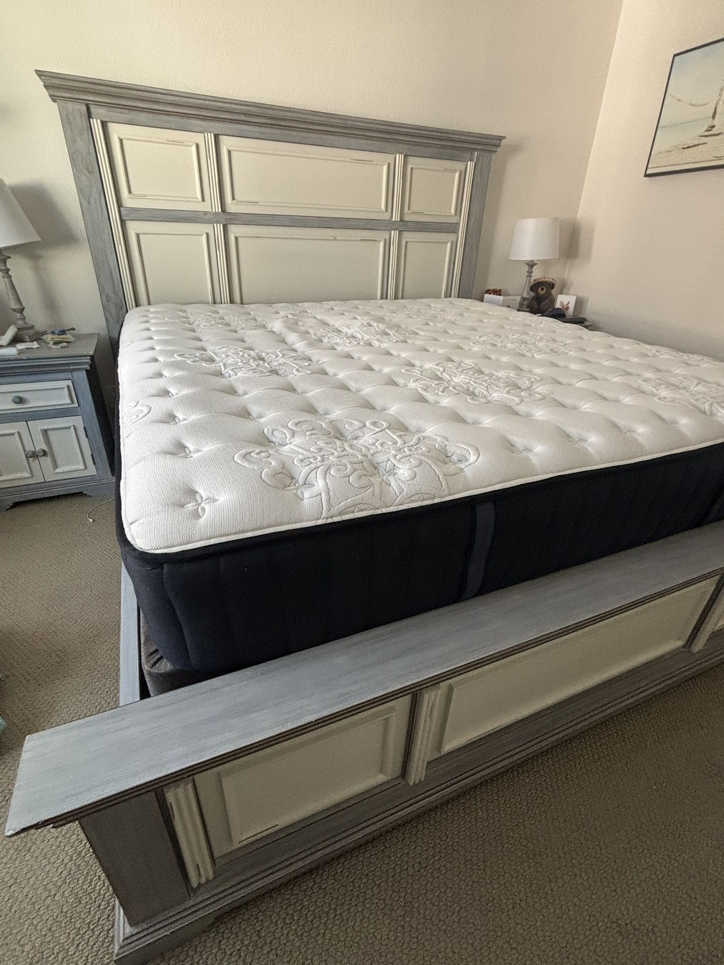 Florence King Bed Set from Living Spaces + Stearns & Foster mattress (with a box spring)