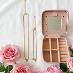 Travel Jewelry Case - Easter Gift for Teen Girls Small - Light Pink 