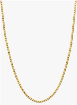 14k Real Yellow Gold Solid Box Link Chain Necklace with Lobster Claw Clasp, 24 inch