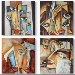 Set of 4 Original Oil Paintings – Hand-Painted Modern Art Series