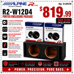 Alpine R Series 2x 12" Dual Voice Coil Subwoofers 4500 Watts Sealed Enclosure R2-W12D2 Package 🚨 Payment Options Available 🚨 No Credit Needed 🚨