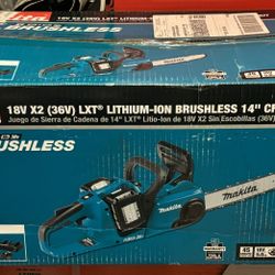 MAKITA 18V x(2) BATTERY OPERATED CHAINSAW WITH TWO BATTERIES & CHARGER NEW 14”