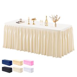 1 Pack Champagne Tablecloths For Rectangle Tables 4ft, Wrinkle Resistant Spandex Tablecover Fitted Stretch Table Cloth With Pleated Ruffle Table Skirt