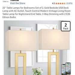 2 Side / End Tables And 2 Brass Finish Lamps