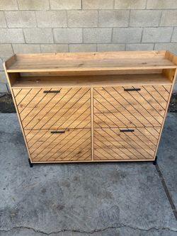 Modern Wood Shoe Cabinet with Open Shelf