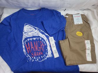 Boys Long Sleeve Shirt And Khaki Shorts Size X-small 4-5