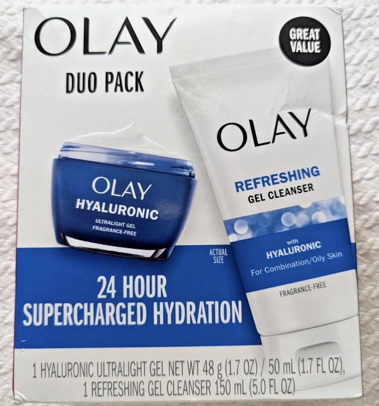 Olay Duo Pack 24 Hour Supercharged Hydration with Hyaluronic Fragrance-Free NEW