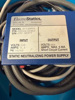 Static Neutralizing Power Supply with Ionizing Air Gun/Hoses. ElectroStatics T-1246SL
