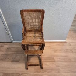 Antique Victorian Convertible Rocking Chair & Highchair – Cane, Working Mechanism