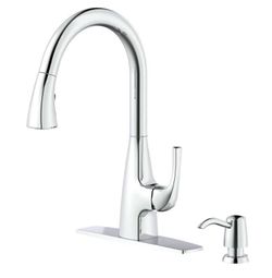 Calandine Single-Handle PullDown Sprayer Kitchen Faucet with Soap Dispenser in Chrome