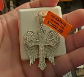 925 Silver Moissanite Cross with Wings Pendant