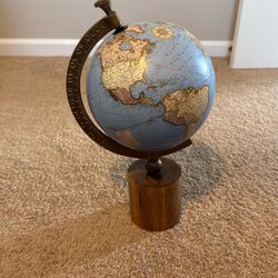  15.5” Tall World Globe On Wooden Base