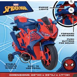 6V Spiderman Motorcycle, Battery Ride on Toy, for Kids, Ages 3+