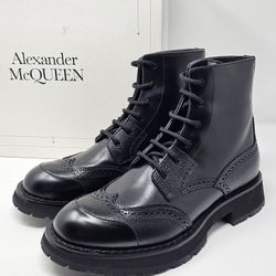 Alexander McQueen 43 9.5 10 Caviar Leather Oxford Derby Brogue Dress Boot Punk High Top Military British German
