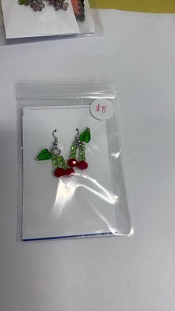 Beaded Cherry Fishhook Earrings