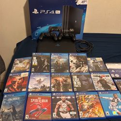 PS4 Pro 1TB Bundle – 2 Controllers + 17 Games + Original Box READY TO PLAY