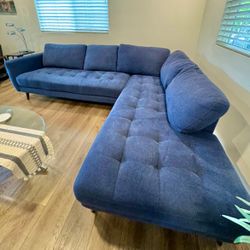 Living Spaces Mid Century Modern Sectional Sofa with Right Chaise
