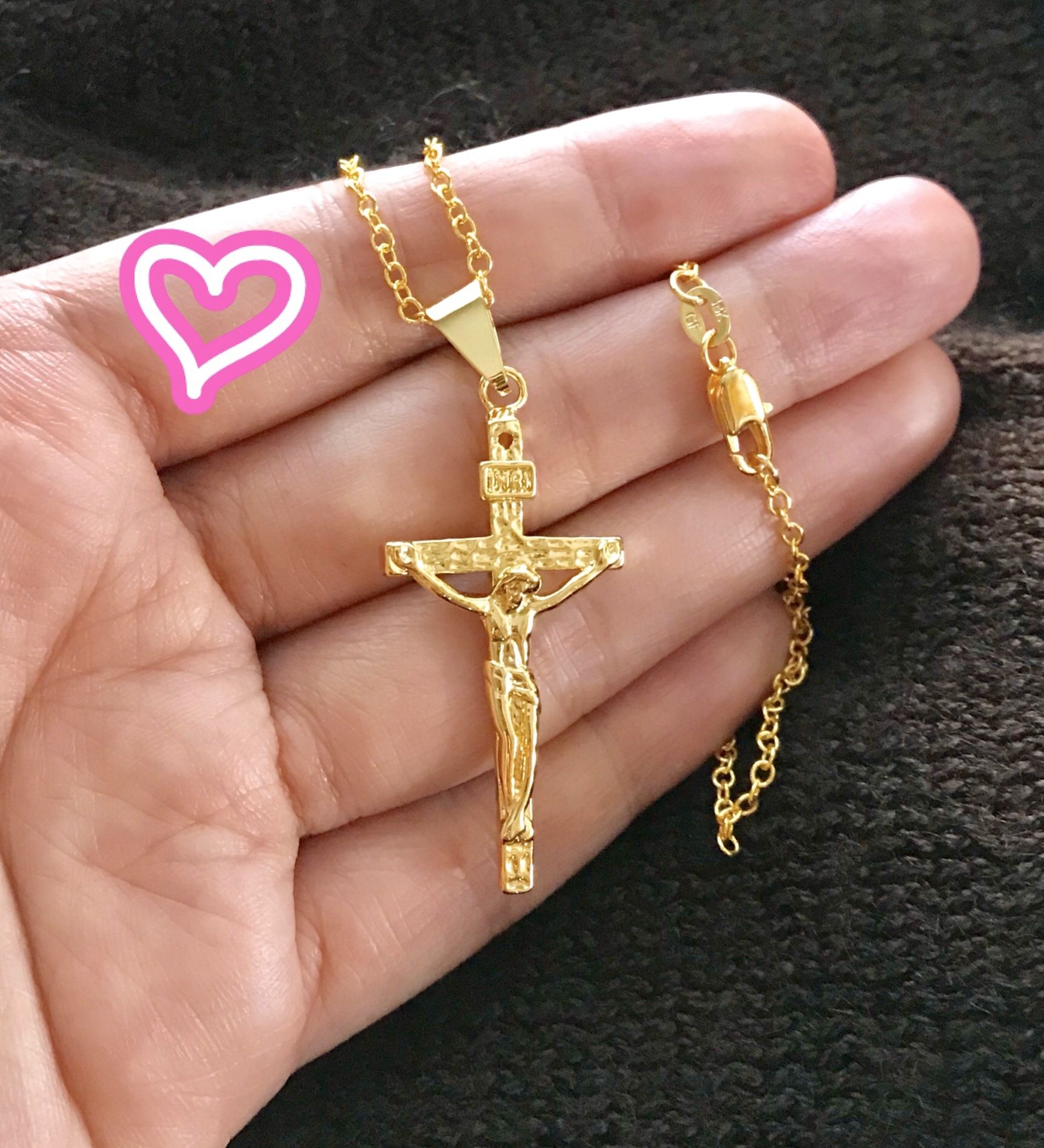 18K Gold Plated INRI Cross Necklace