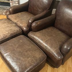 Vintage Lane Leather Chairs With Ottoman