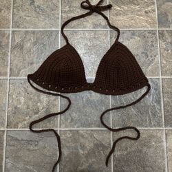 Handmade Crochet Brown Basic Bikini Top 