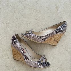 Prada Beige Leather Python Wedge 