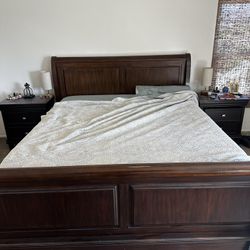 California King Oak Bed Frame With Nectar Memory Foam Mattress And Box Spring