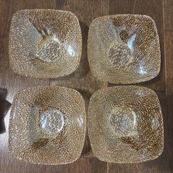4 Vtg Vetropuro Pebble Bowls Square Textured Iridescent Smokey Tan