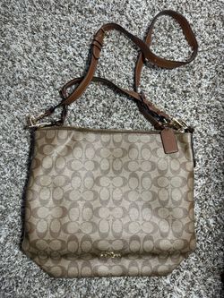 COACH Signature Canvas Leather Shoulder Bag Brown Khaki