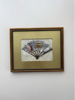 Vintage Japanese Folding Fan Art Framed