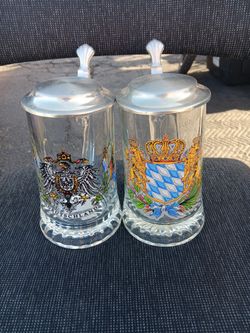 Deutschland Crest Glass Beer Mug Stein & Shot Glass Pewter Lid Holder Bier Eagle