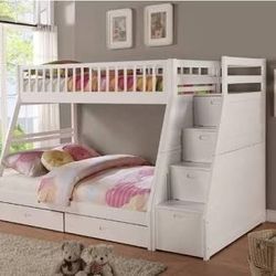 Twin Over Full Bunk bed With Drawers And Staircase 