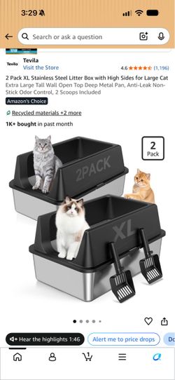 Tevila 2-Pack XL Stainless Steel Cat Litter Box
