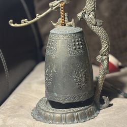 Vintage Bronze Japanese Buddhist Temple bell 12in On Lotus Base