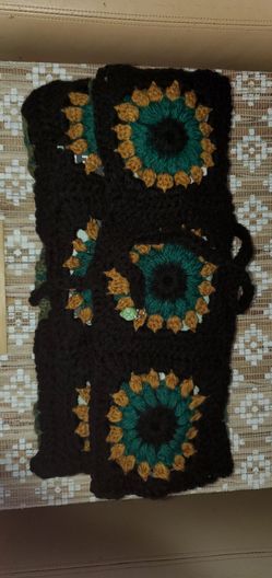 Flower Granny Square Book Cozy (Black, Green, and Yellow)