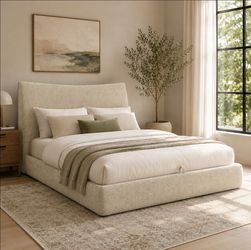 Beige Chenille Queen Bed w/Storage
