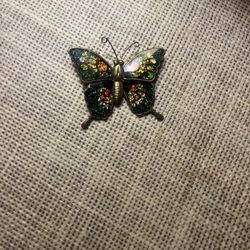 Vintage Enamel Gold Toned Butterfly Brooch