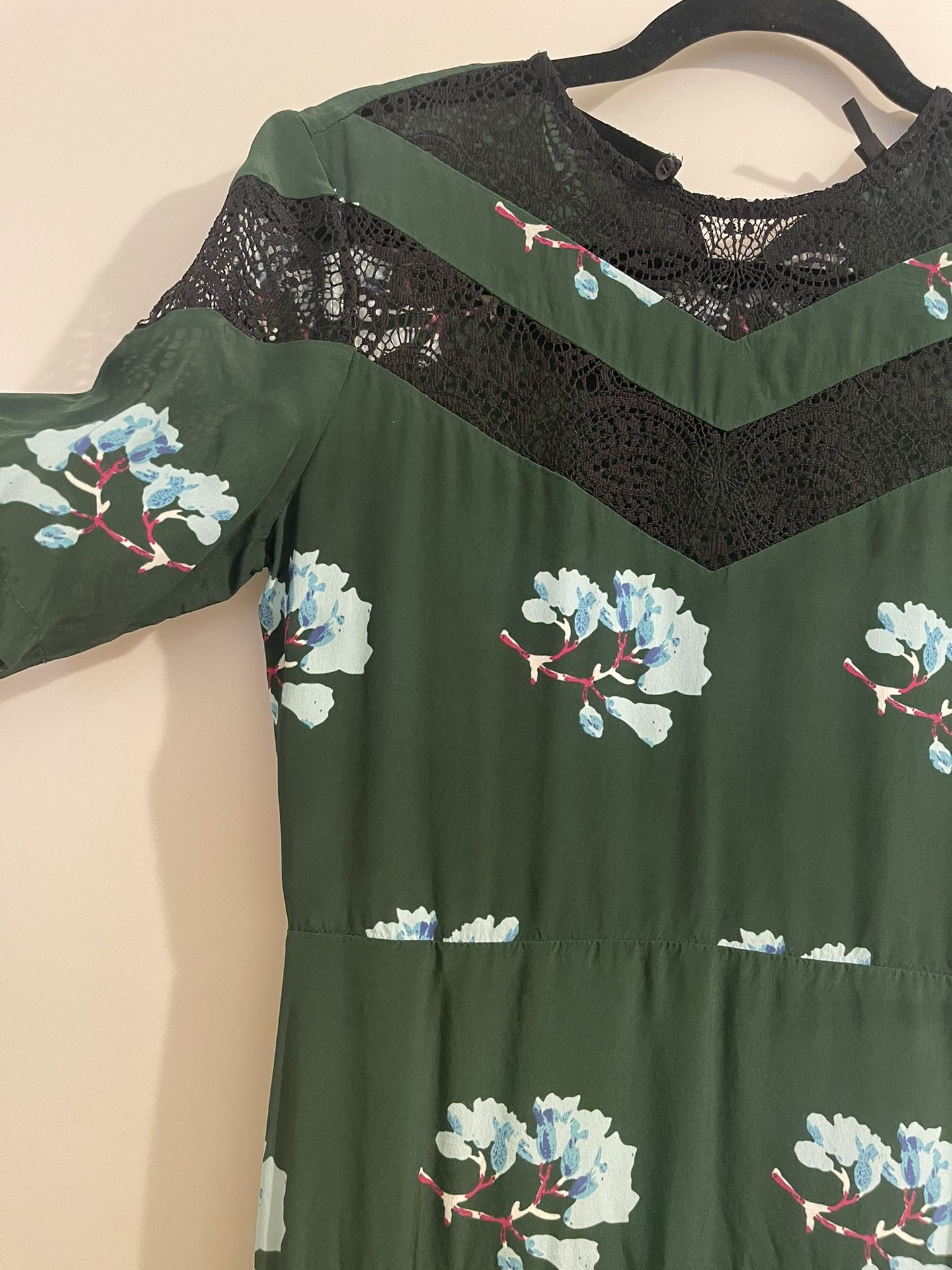 MAJE Green Floral Rowers Midi dress, size 1