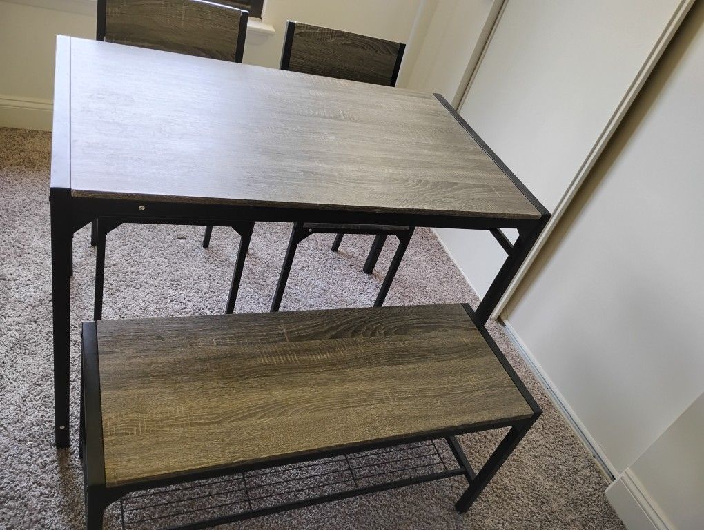 Dinning Table Set For 4, Kitchen Table With Rack,1 Bench,2 Chairs