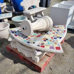 Concrete Mosaic Picnic Table with 3 Benches/ Outdoor Patio Furniture