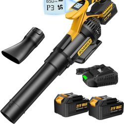 Leaf Blower Cordless, 650CFM & 3 Speed Levels,Electric Cordless Leaf Blower with LCD Display，Blowers for Lawn Care with 2 * 4.0Ah Battery Powered,Blow