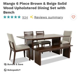 Mango Wood Dining Table with 6 Chairs