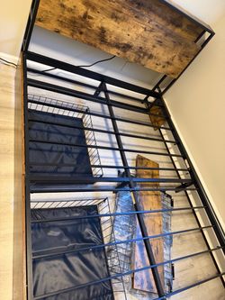 New ! Industrial Bed Frame with Wood Headboard