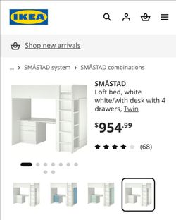 IKEA White Loft Bed with Desk and Storage