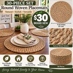 Round Woven Placemats – 30-Piece Set