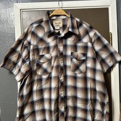 New Wrangler Beige Button Up Short Sleeve Shirt 