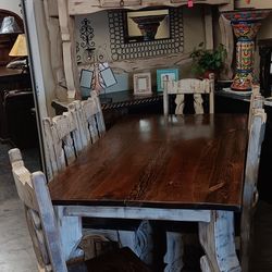 Reclaimed Rustic Wood Dining Table 7 pieces set