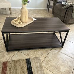Dark Brown Metal And Wood Coffee Table 