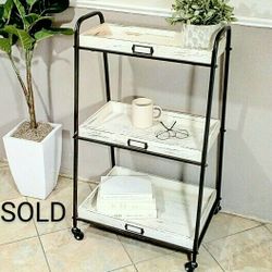 Metal Rolling Cart w/Wood Tray Shelves 36"h x 21"L x 15"w - CASH ONLY- PICKUP ONLY - book shelf, home office furniture
