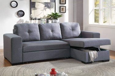 New Blue Gray Polyfiber Sectional Sofa Couch Chaise Storage Adjustable Bed