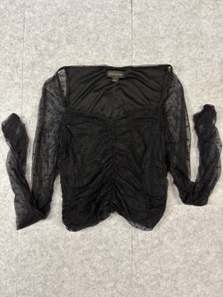 Black Sheer Ruched Long Sleeve Top
